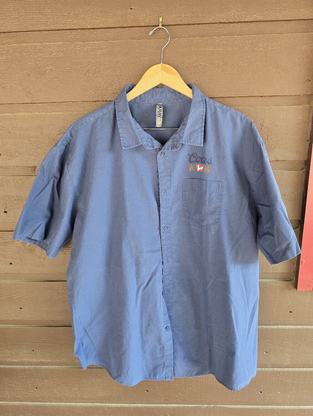 Ouray Sportswear Coors Banquet Beer Graphic Button Up Shirt Men's Blue XXL